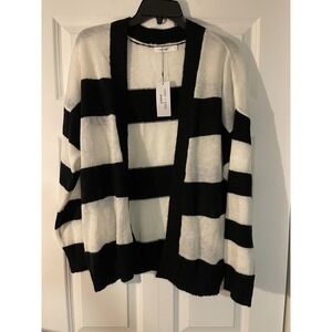 Mod ref Open Front Knit cardigan sweater m/l black and white striped nwt